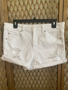American Eagle Distressed High Rise Shortie Denim Shorts